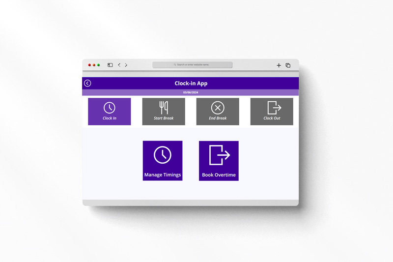 Power Apps clock in template – shift worker time recording app for Microsoft 365, with payroll and overtime tracking