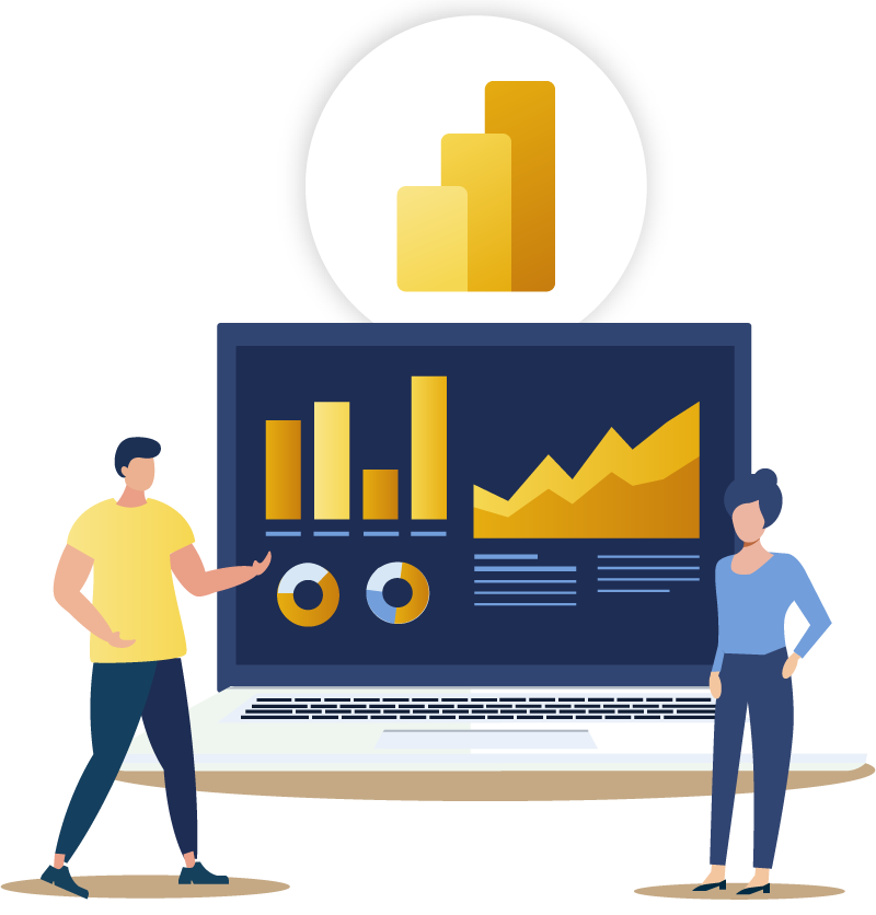 Microsoft Power BI consultancy illustration – interactive dashboards, real-time analytics and business intelligence solutions by Flyte UK